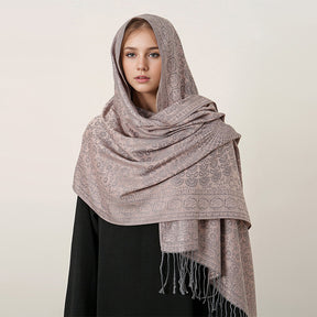 MY14 Winter cashmere-like warm tassel jacquard scarf