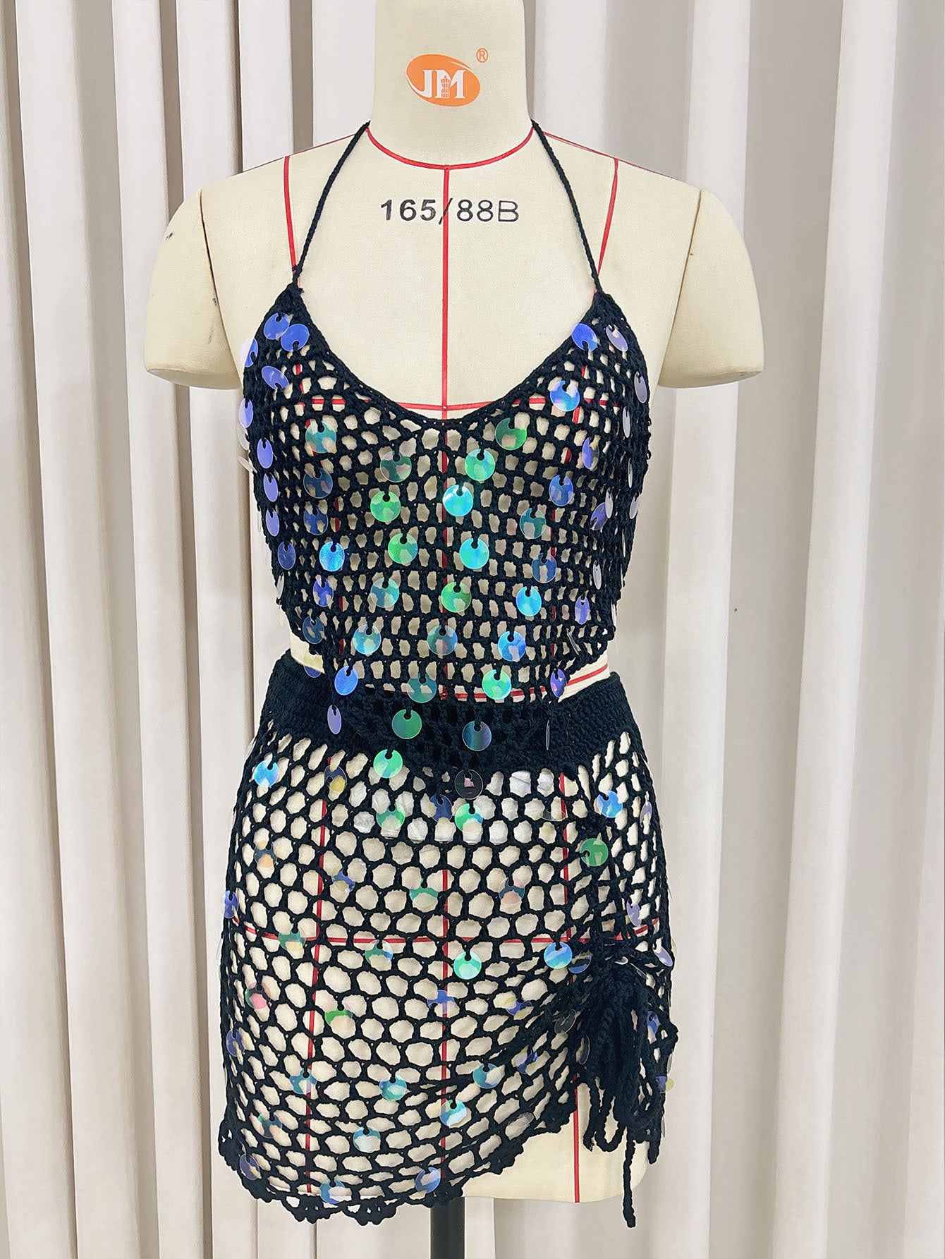 Z889  Sequined stitching pure hand-crocheted two-piece cardigan