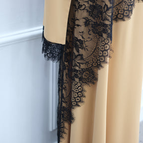 LR1174  Plus size lace panel long sleeve waist-cinching dress