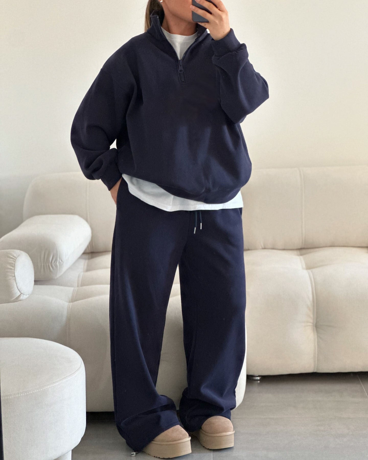 C56300  Women's Oversized Half-Zip Sweatshirt & Drawstring Sweatpants Set