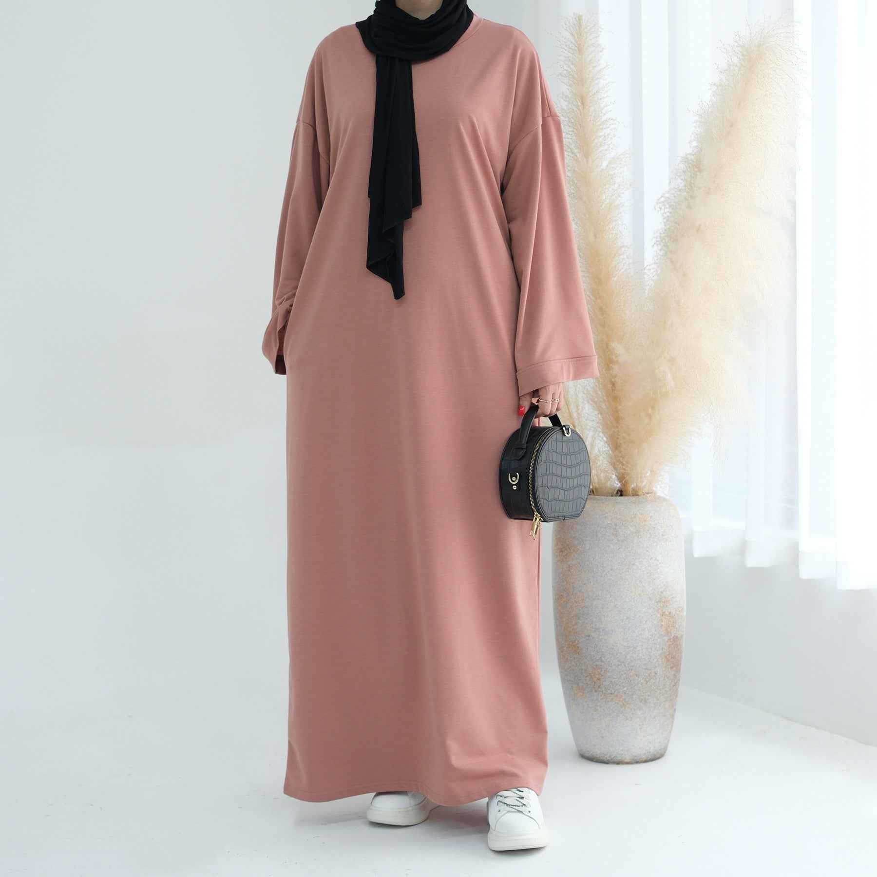 LR737  Plain Hooded Sweatshirt Abaya Dress