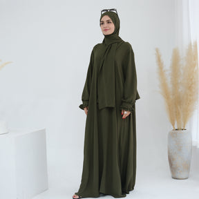 LR709  Elegant solid color dress two-piece set (abaya + hijab)