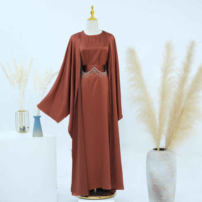 LR806  Elegant Abaya Two-Piece Set + Crystal Chain