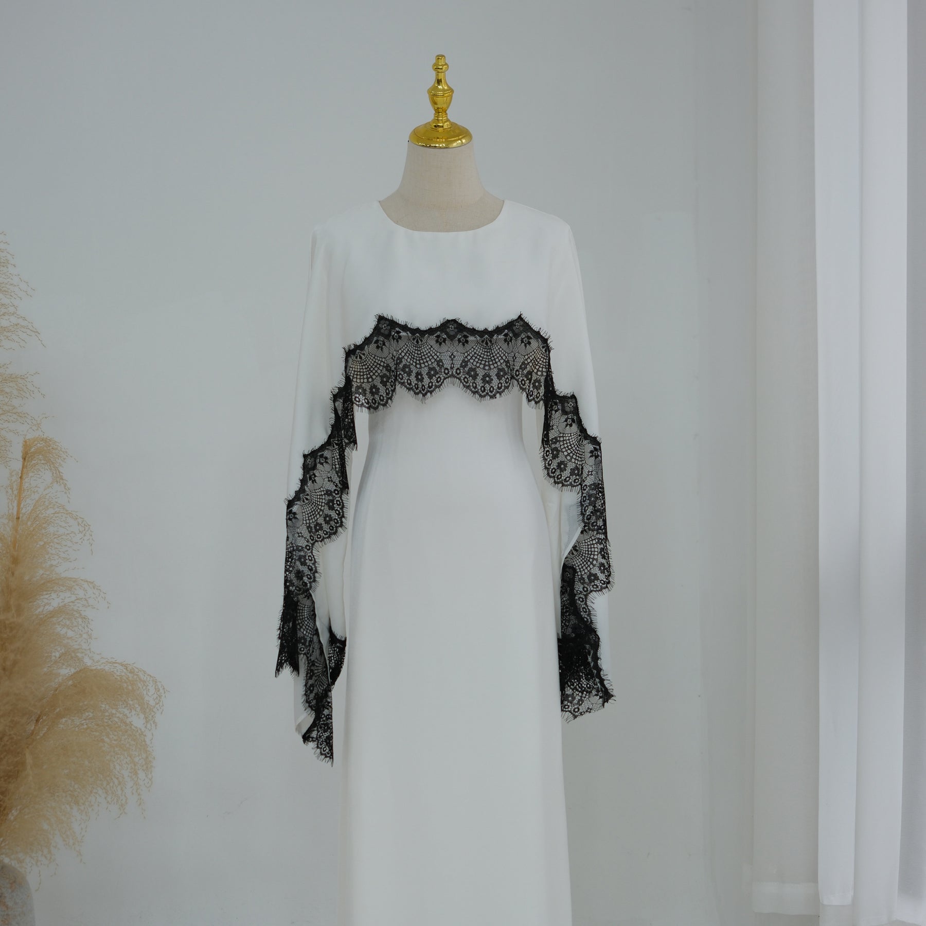 LR1323  Viscose Lace Panel Dress with Shawl