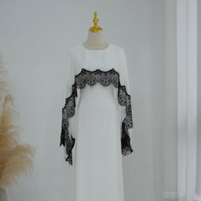 LR1323  Viscose Lace Panel Dress with Shawl