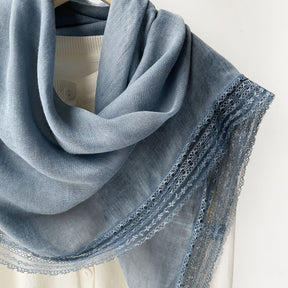 SS006  Plain Lightweight Lace Trim Polyester-Cotton Square Scarf