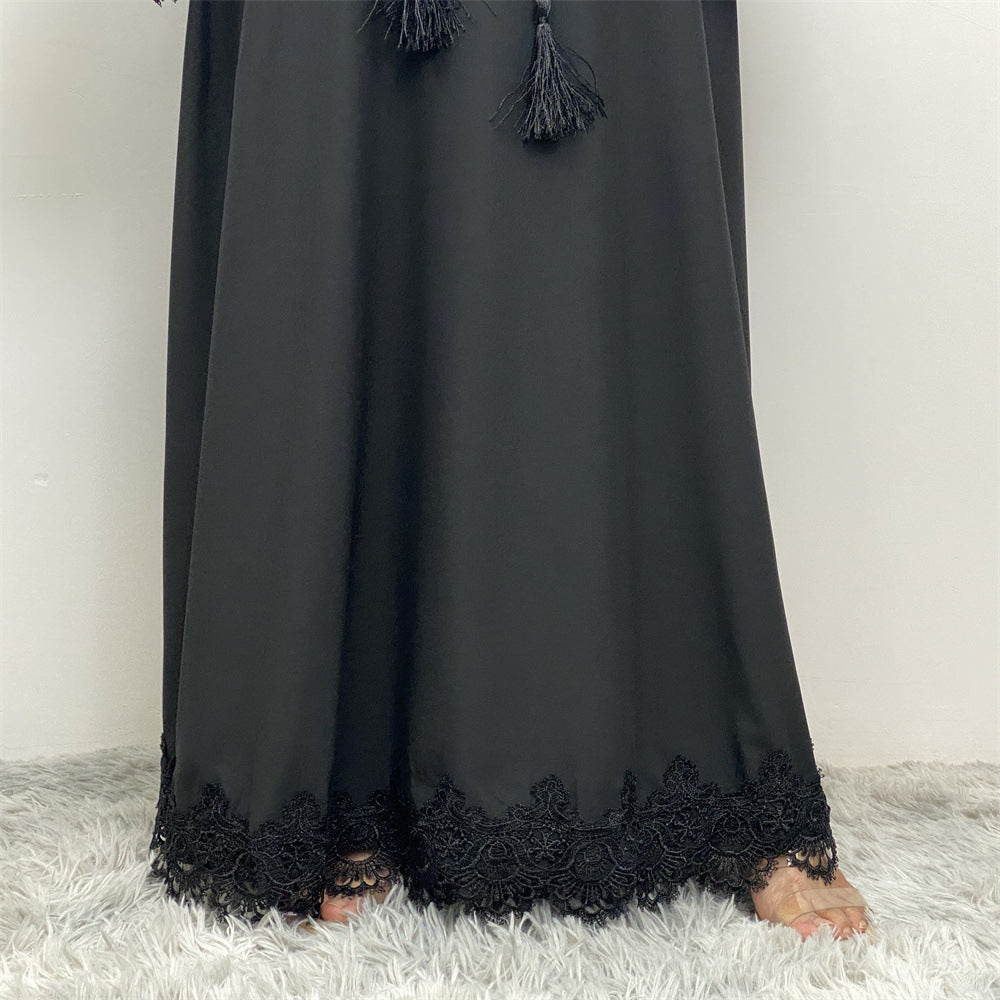 16001 plain Lace stitching muslim abaya dress