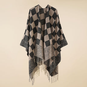 Plaid blanket warm fringed cardigan shawl for autumn and winter