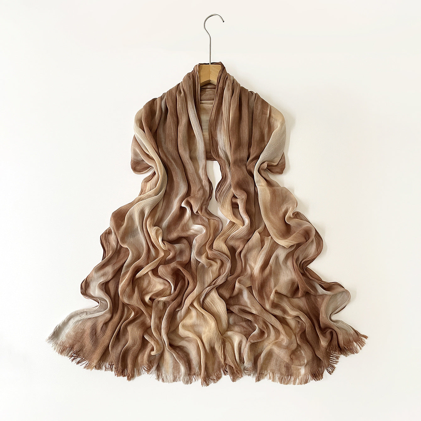 SS007  Gradient Rainbow Collection Short Tassel Crinkled Hijab