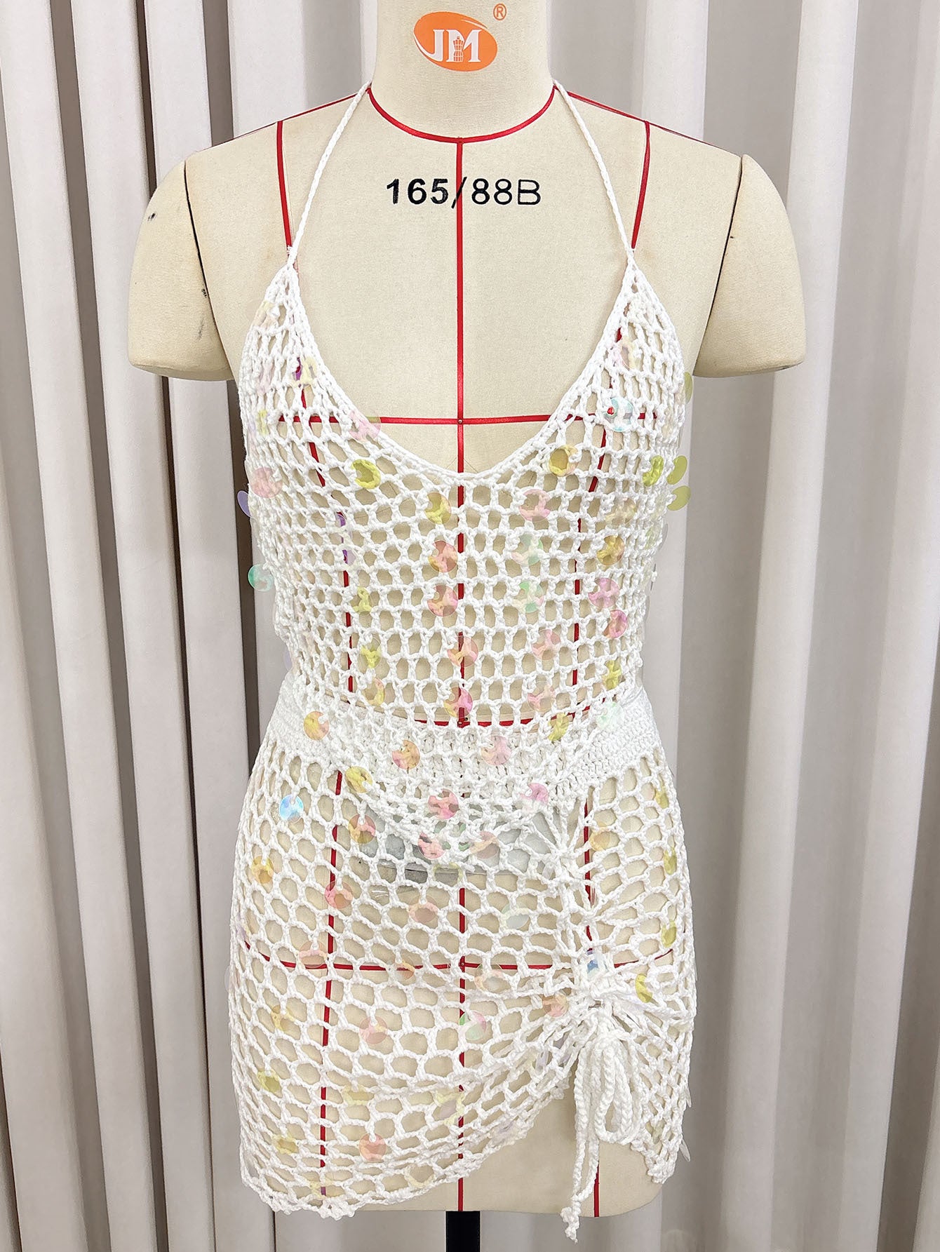 Z889  Sequined stitching pure hand-crocheted two-piece cardigan