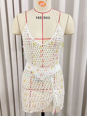 Z889  Sequined stitching pure hand-crocheted two-piece cardigan