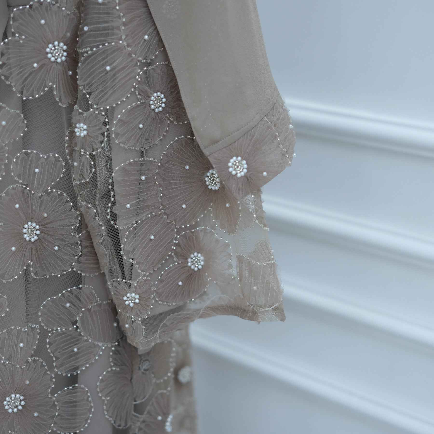 LR1069  3D Floral Beaded Cardigan Abaya