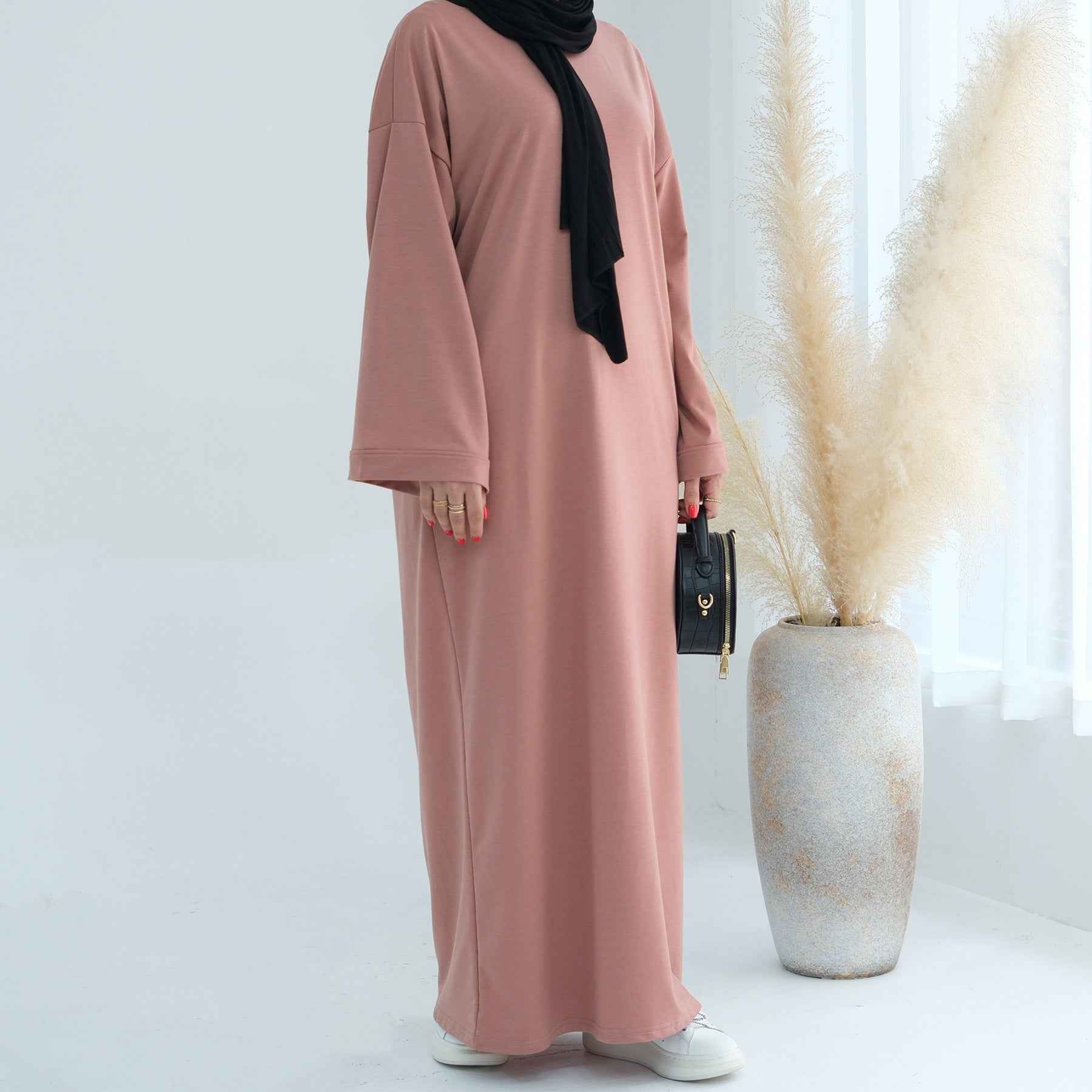 LR737  Plain Hooded Sweatshirt Abaya Dress