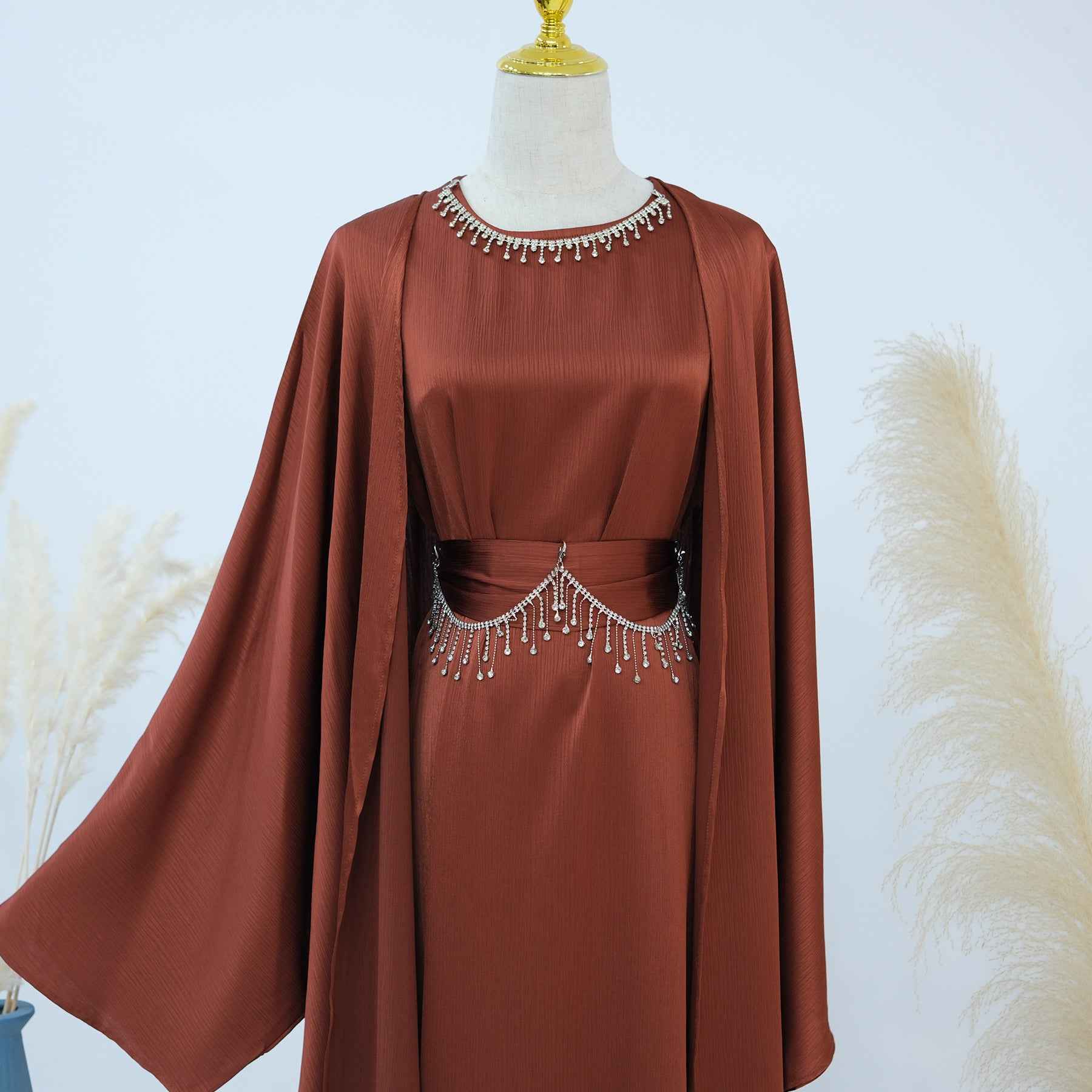 LR806  Elegant Abaya Two-Piece Set + Crystal Chain