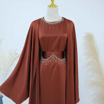 LR806  Elegant Abaya Two-Piece Set + Crystal Chain