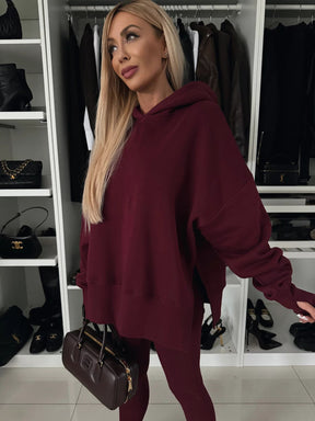 M80070  Women's Plain Printed Hooded Sweatsuit Autumn Winter Set
