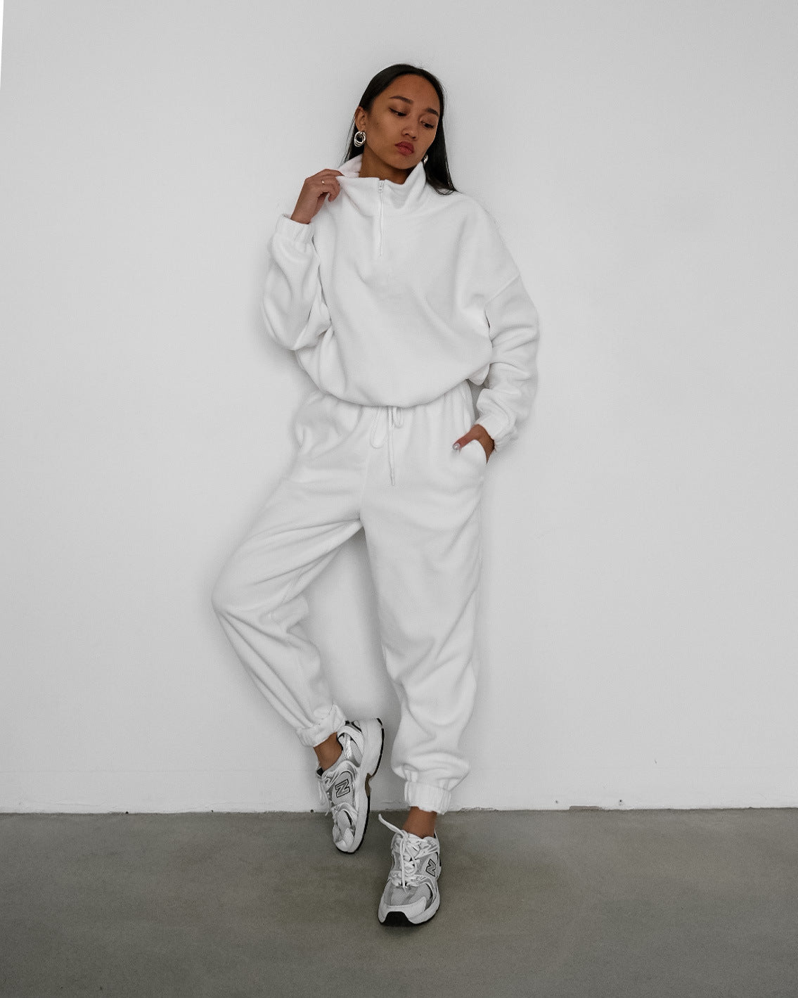 PP5972 Spring Autumn Plain Loose Zip Up Stand Collar Sweatsuit 2-Piece Set Abaya