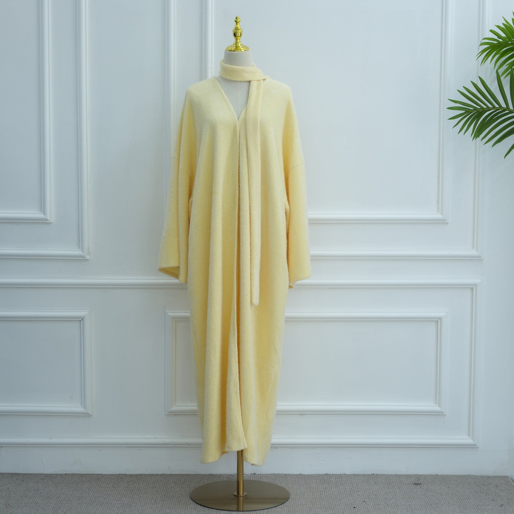 LR1125  Thick Winter Abaya Cardigan with Belt