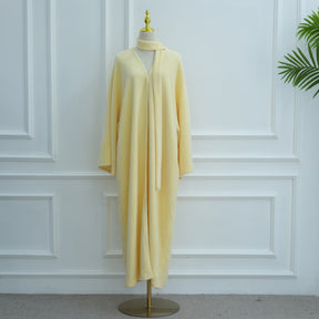 LR1125  Thick Winter Abaya Cardigan with Belt