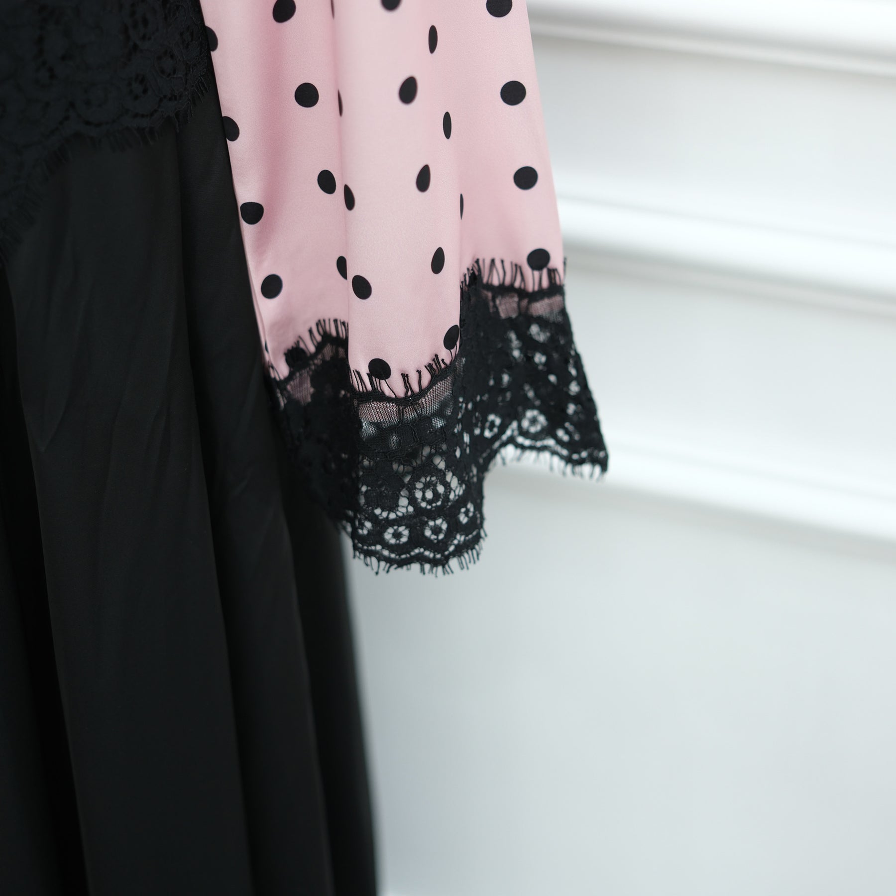 LR1357&LR1185  Lace Panel Polka Dot Polyester Top + Skirt Set