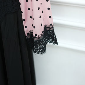 LR1357&LR1185  Lace Panel Polka Dot Polyester Top + Skirt Set