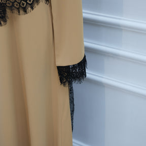 LR1174  Plus size lace panel long sleeve waist-cinching dress