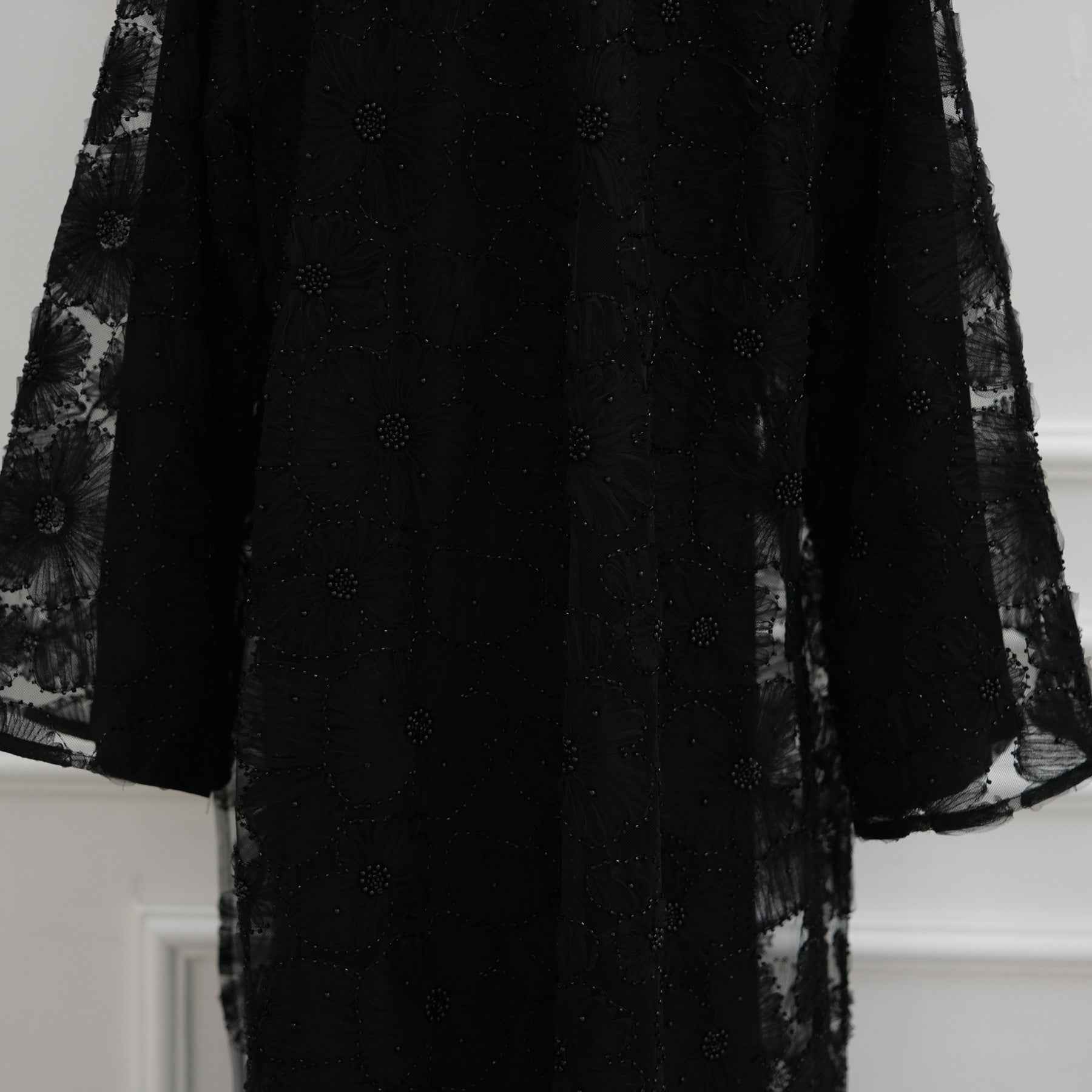 LR1069  3D Floral Beaded Cardigan Abaya