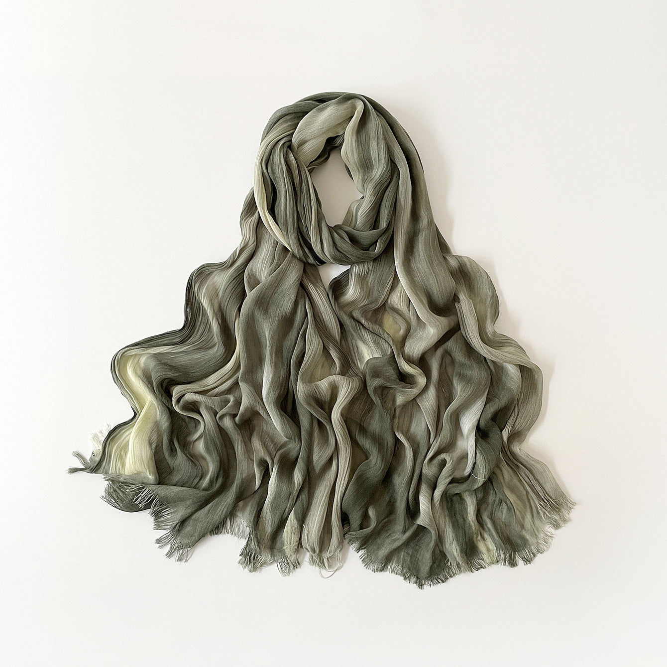 SS007  Gradient Rainbow Collection Short Tassel Crinkled Hijab