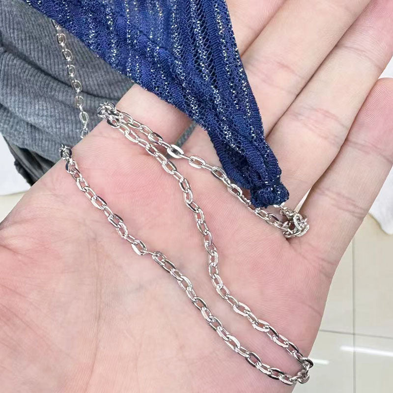 983893580426 Lightweight Breathable Striped Jersey Hijab with Chain Decoration