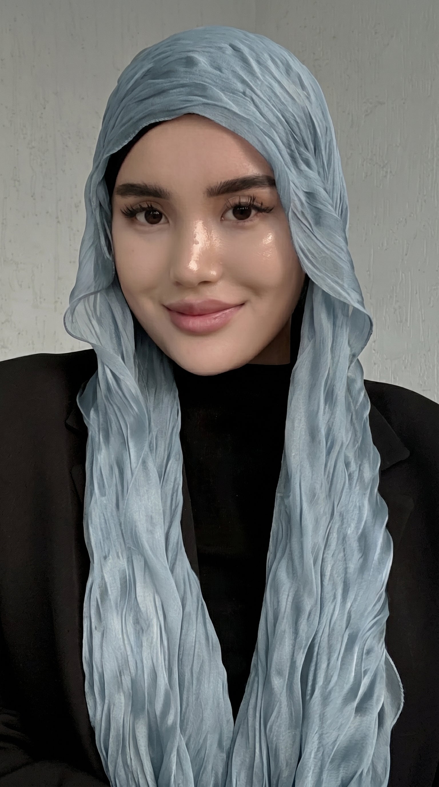 WJ090  Plain breathable bright silk bubble crepe hijab