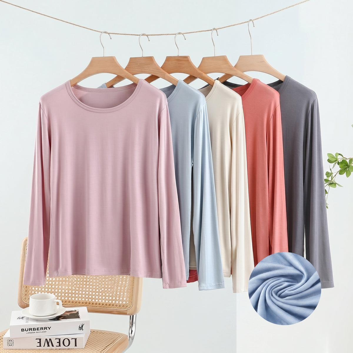 JC001  Crew Neck Modal Long Sleeve Loose Stretch Top