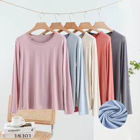 JC001  Crew Neck Modal Long Sleeve Loose Stretch Top