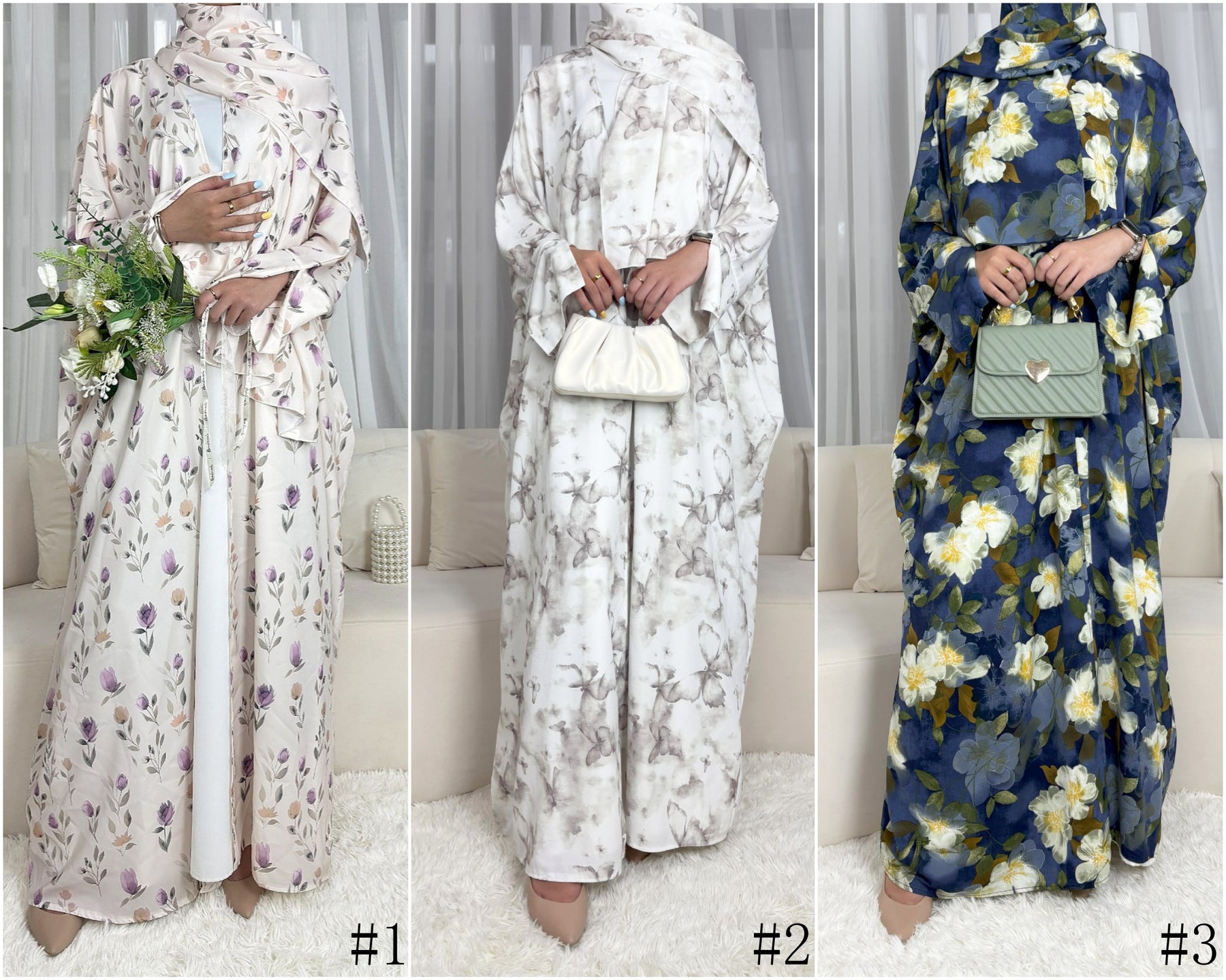 SMYH  Art Print Batwing Sleeve Cardigan Loose Abaya