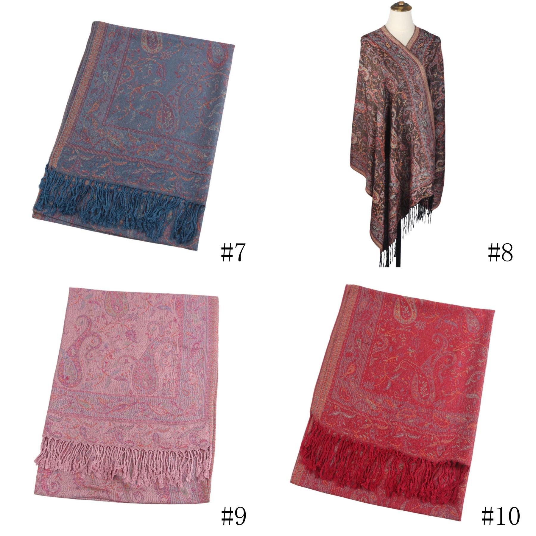 WJ046  Paisley Faux Cashmere Tassel Layering Scarf