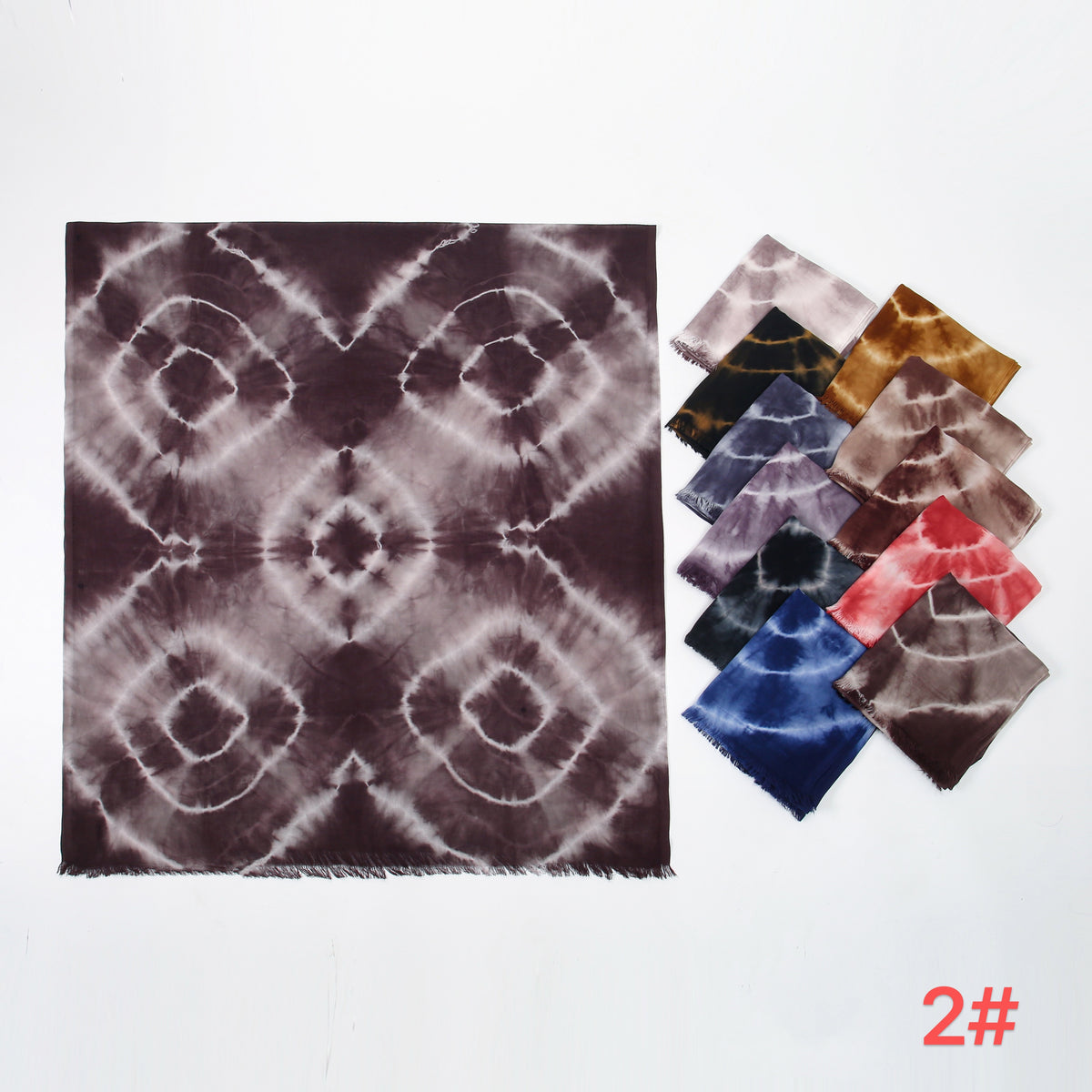 SS013  Modal Tie-Dye Printed Hijab with Short Fringe Ends
