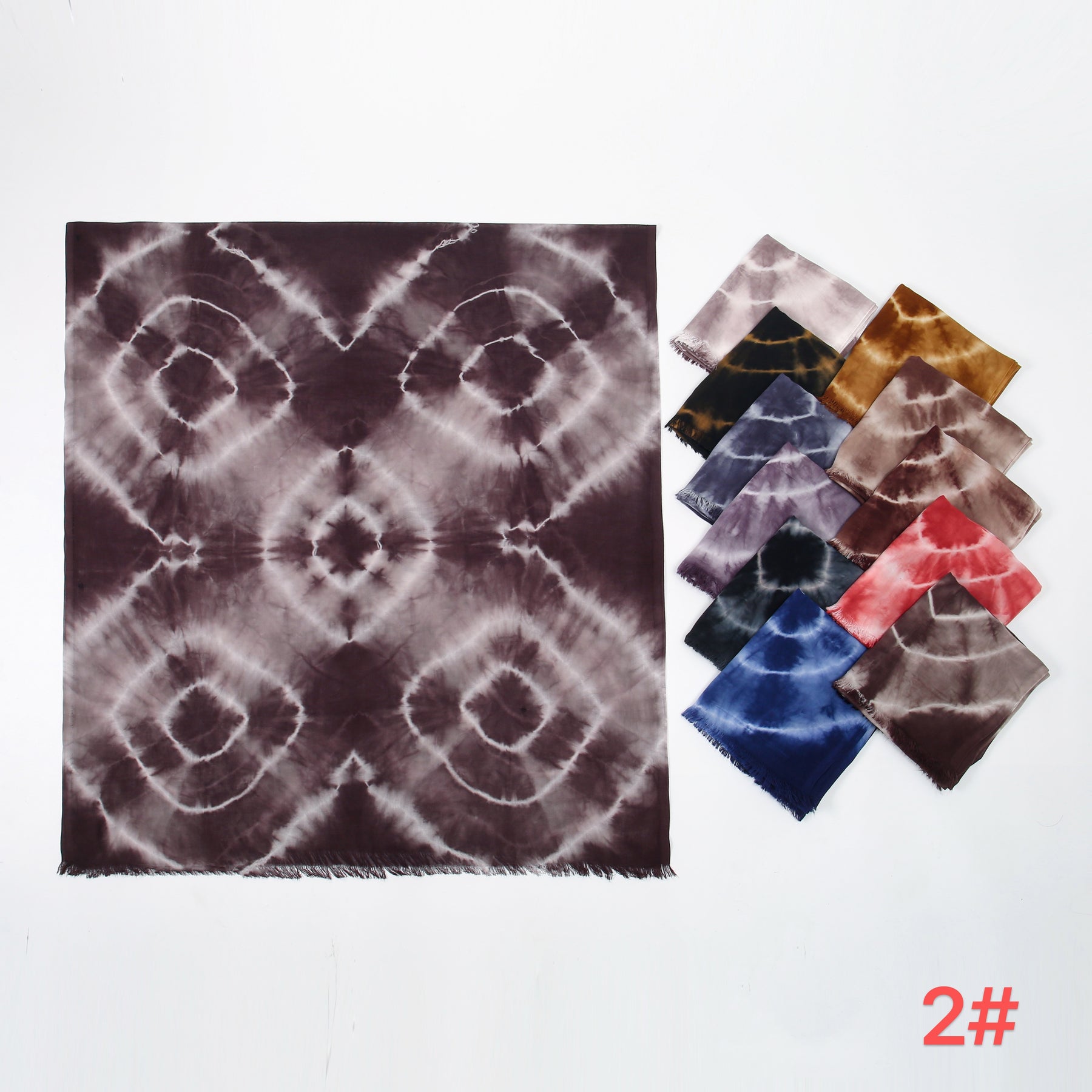 SS013  Modal Tie-Dye Printed Hijab with Short Fringe Ends