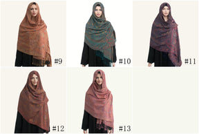 WJ005  Faux Cashmere Paisley Embroidered Tassel Scarf