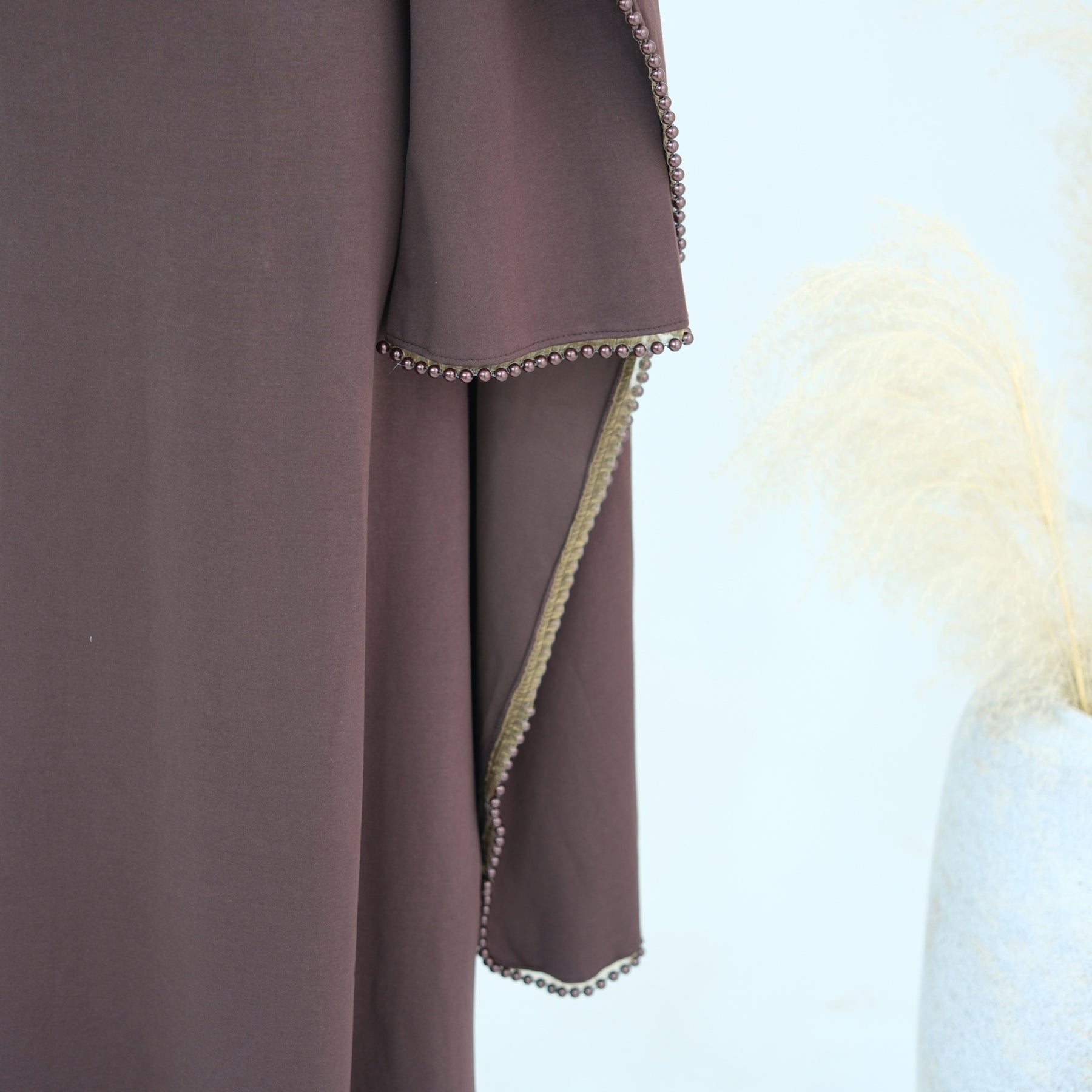 LR1167  Plain Scuba Beaded Shawl + Long Sleeve Dress Set