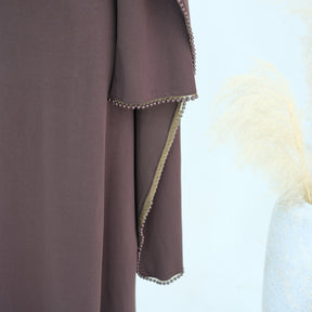 LR1167  Plain Scuba Beaded Shawl + Long Sleeve Dress Set