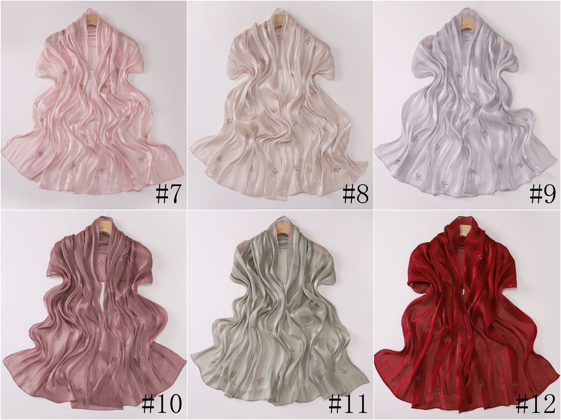 W-0625  Sea Island Silk Bright Silk Hijab with Rhinestone Bow