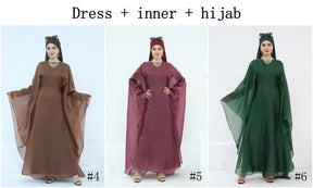 LR943+LR944  Plain elegant dress + inner + hijab set