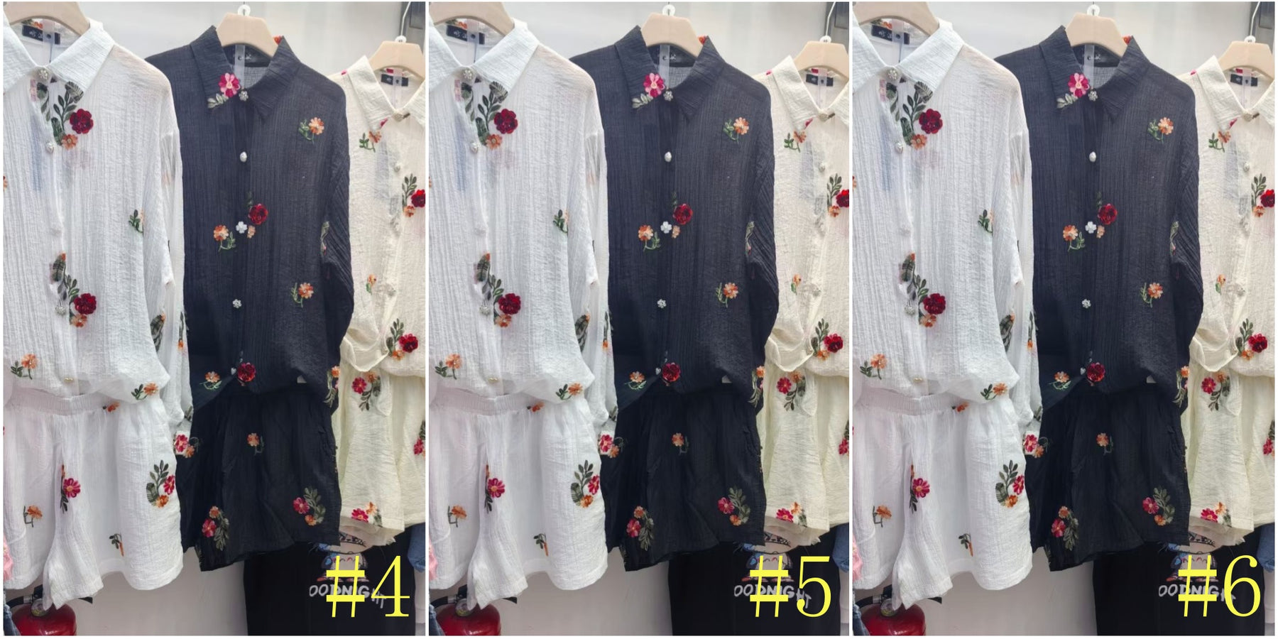 YZJ001  Spring Cotton Linen Embroidered Flower Shirt & Pants Set