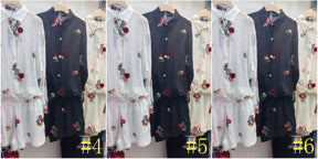 YZJ001  Spring Cotton Linen Embroidered Flower Shirt & Pants Set