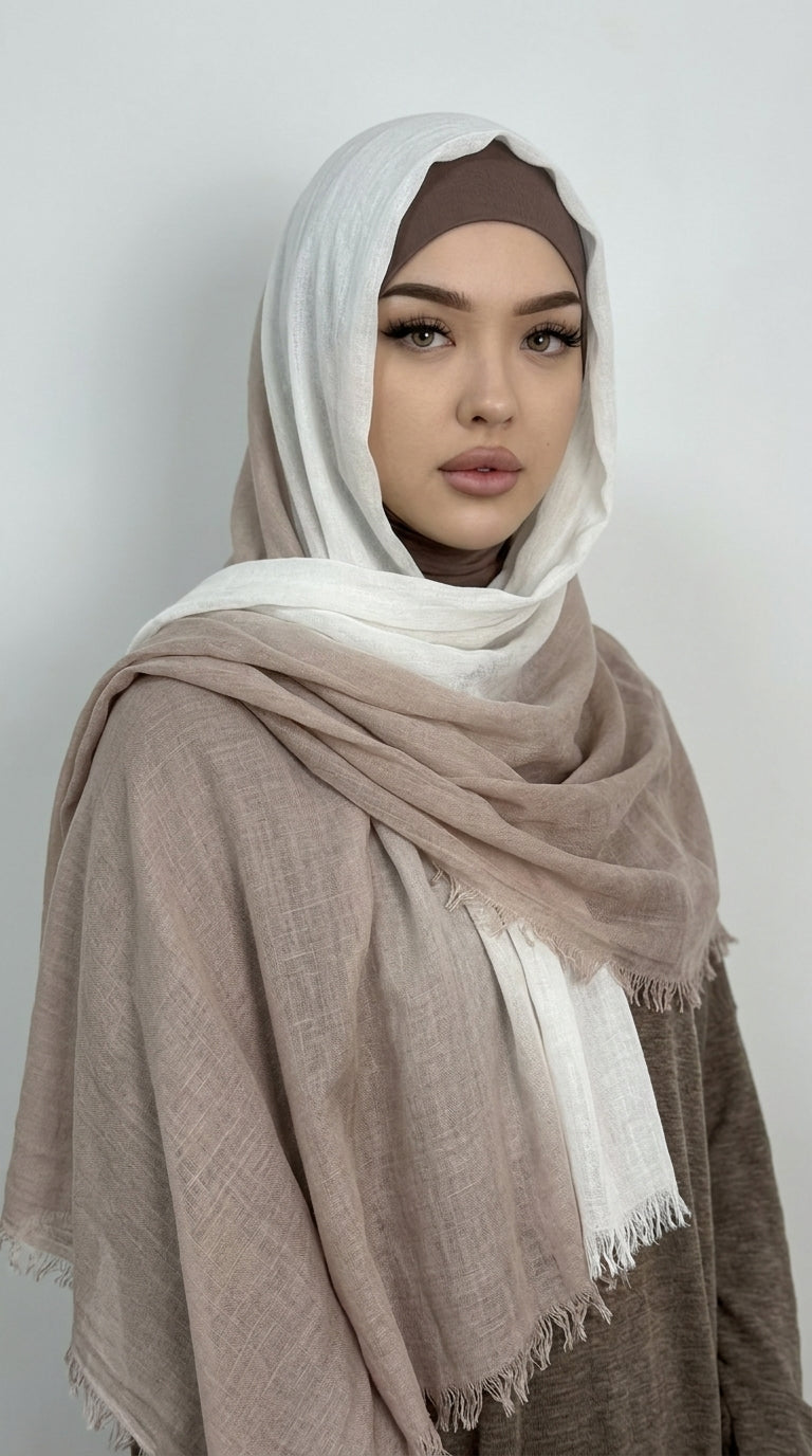YC006  Striped Gradient Crinkled Short Tassel Printed Modal Hijab