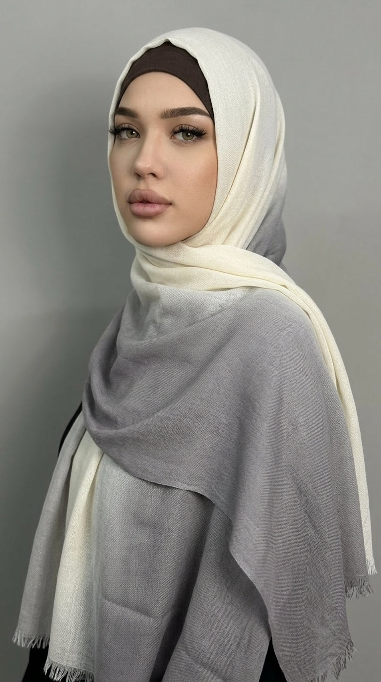 YC006  Striped Gradient Crinkled Short Tassel Printed Modal Hijab