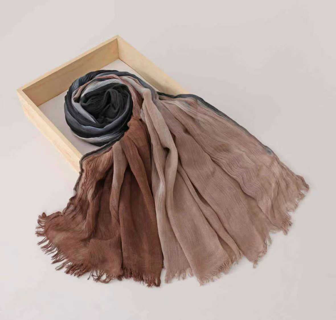 SS009  Modal Tie-Dye Oil Painting Style Two-End Fringed Crinkled Hijab