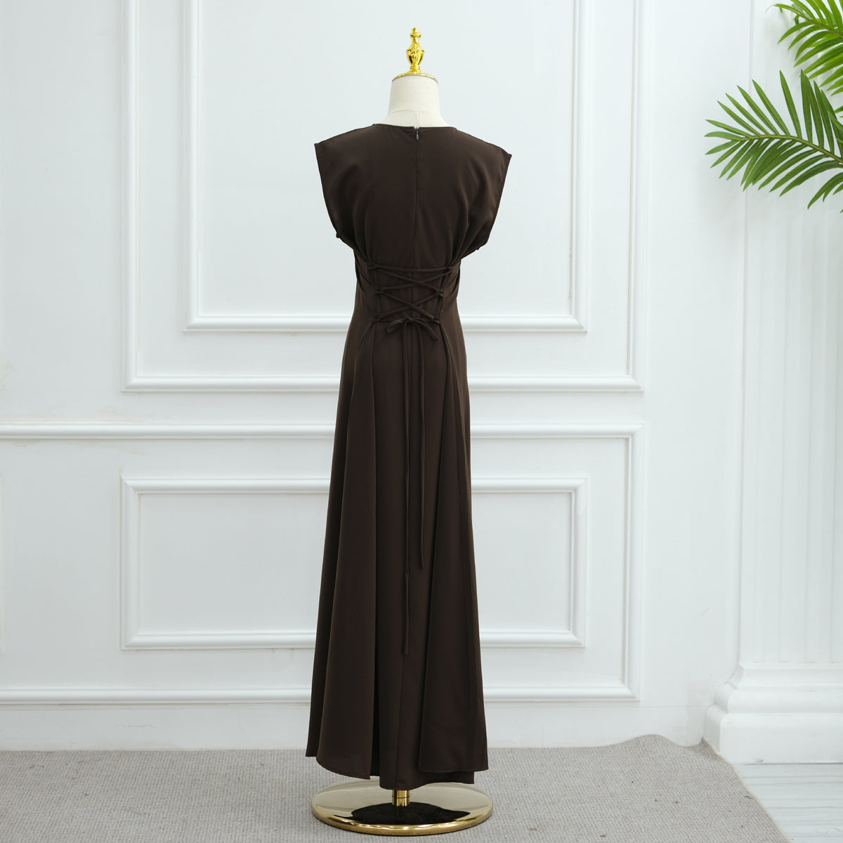 LR962+LR1003 Plain Bow Abaya Dress Set