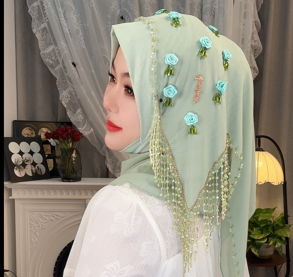 MY320  Plain Rose Rhinestone Polyester Turban Hijab - MOQ:20 PCS