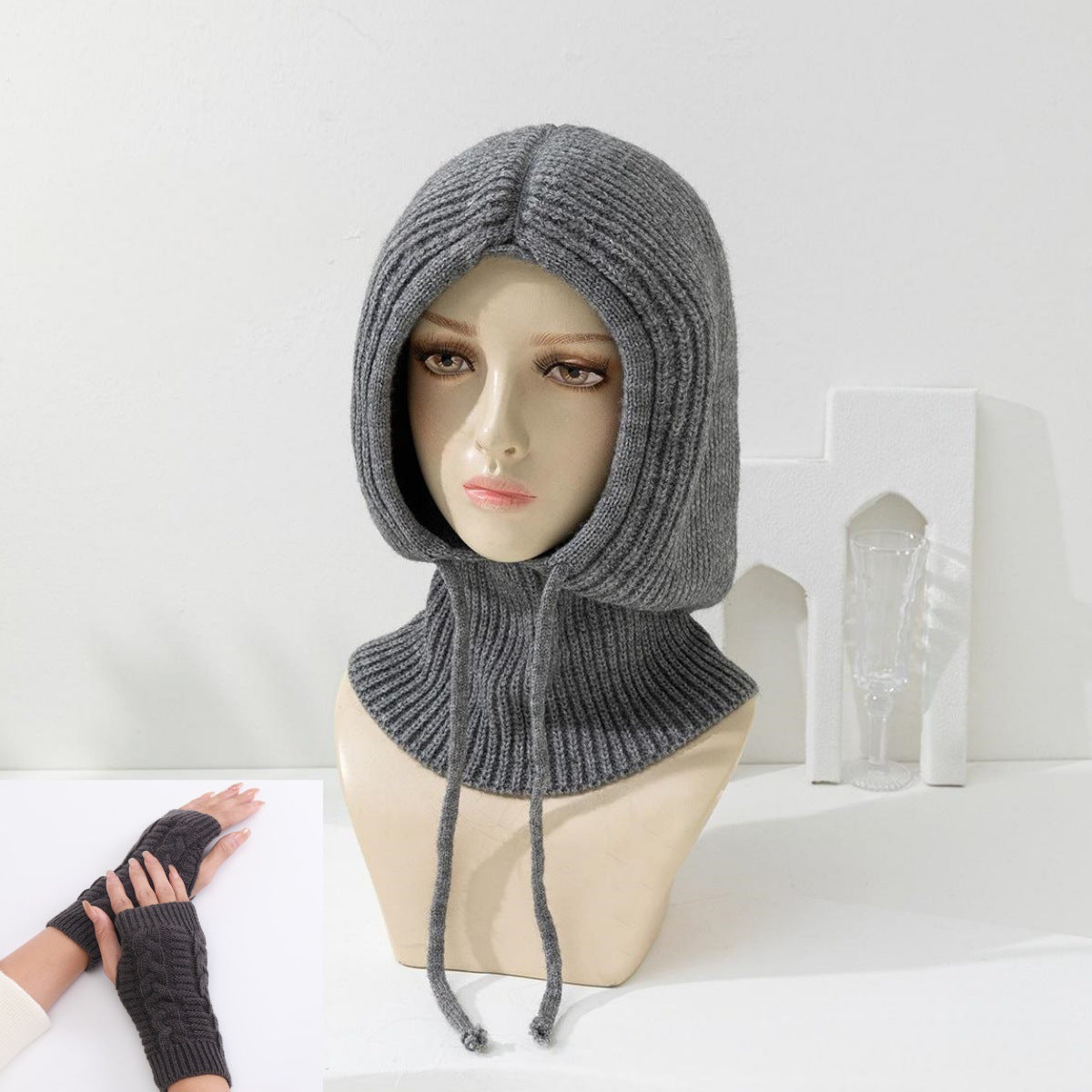 CGS-M380  Plain Jersey Knit Acrylic Hijab Cap Gloves Set