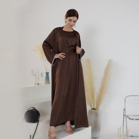 LR627+LR635 Amazon Dubai Spring and Summer Daily Solid Color Bead Suit Dress Robe